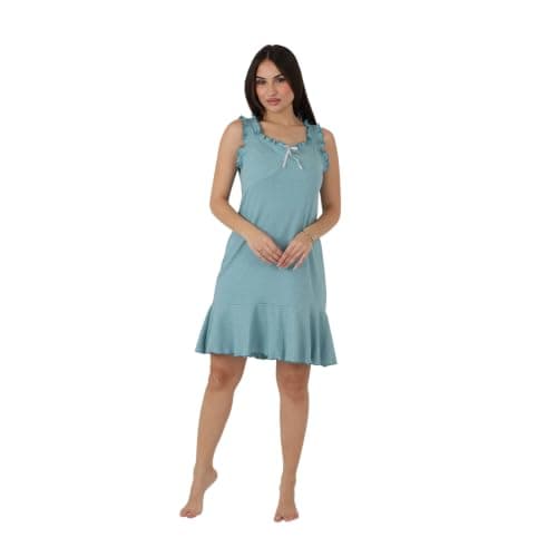 ZECOTEX Women's Short Night Dress & Nightgown, 100% Ribbed Cotton, Sleeveless Sleepwear, Sizes M-3XL Nightgown nightshirt
