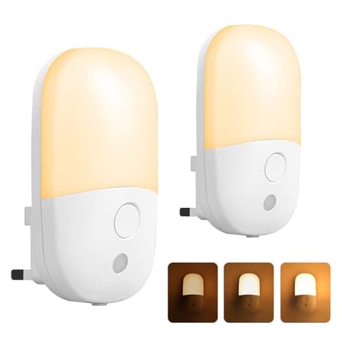 Baytion LED Night Light 2700K 2PCS, Night Lights with 3 Adjustable Brightness Modes Smart Light Sensor 0.5W Warm Yellow Light UK Plug Night Lamp for Bathroom Corridor Bedroom Staircase (Ellipse)