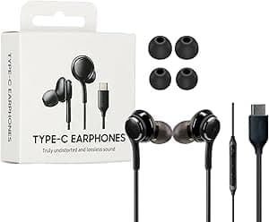 Type C Earphones with Microphone - High Fidelity Wired Earphones with Braided Cable - Excellent Sound Quality, Compatible with All Galaxy S22 Ultra S21 S20 5G S10 Note 10 10+ - Designed by A-K-GType C Headphones