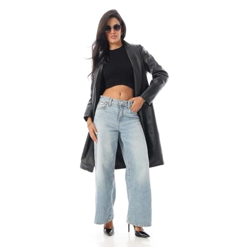 King Tout for Ready-Made Garments Womens Shawl Collar Faux Leather Elegant Coat (pack of 1)