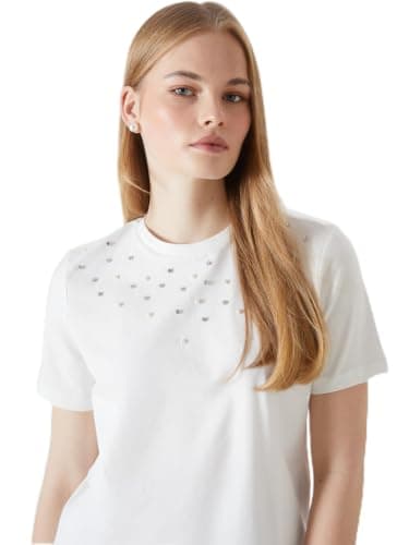 LC WAIKIKI Woman Crew Neck Rhinestone Embellished Women's T-Shirt