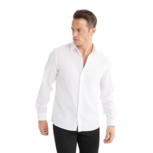 DeFacto Mens Smart Casual Modern Fit Polo Neck Long Sleeve Woven Top Long Sleeve Shirt Fashion > Men > Clothing > Tops & Shirts > Button Down Shirts (pack of 1)
