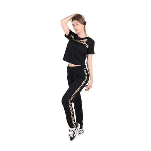 Dadosh Women's 2 Piece Sports Pajamas Set, Polyester Fashion Design with LOVE Side Stripe - Sports Suit for Women - Pajamas and Outerwear Track suit