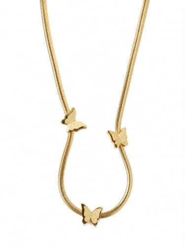 Golden Butterfly Necklace, Stainless Steel, with Three Butterfly Accents, Snake Chain