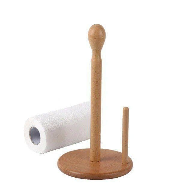 Generic Wooden Paper Towel Holder, Beech Wood, Freestanding Kitchen Napkin Stand with Divider, 30 cm Height, .mk