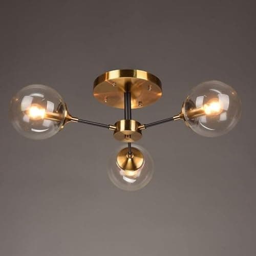 Generic Pendant Light 3 Bulb Without Bulbs 30 * 50 * 30 cm Black and Gold Light fixture