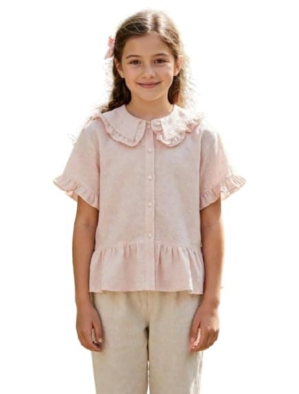 Billion Girls Casual Short-Sleeve Blouse With Large Ruffle Collar And Peplum Hem, Summer Top, SG26-314 Shirt