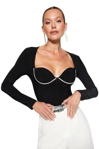 Trendyol Woman Black Shiny Stone Body TPRAW24BD00024 body (pack of 1) Leotard