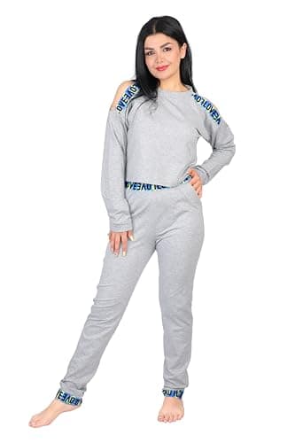 Women Cold Shoulder Sports Set Black Grey Love Crop Top with Jogger Pants Track suit