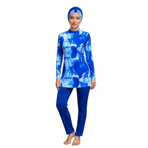 Women's Burkini Swimwear Set, 3-Piece Long Sleeve Modest Swimsuit, Microfiber Quick-Dry Fabric, Full Coverage Muslim Swimwear