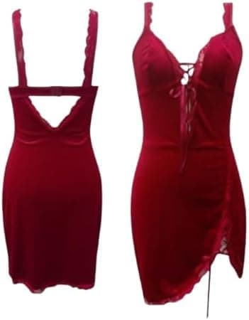 Red Womens French Velvet Lace Nightgown - Medium - HN 1022 Dress