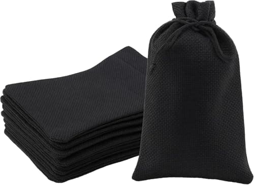 NUBIAA 20Pcs 6x8 inch Burlap Gift Bags with Drawstring Recyclable Linen Sacks Bag for Wedding Favors Party (BLACK)