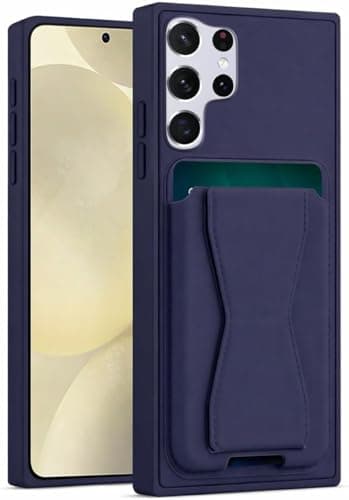Leather Wallet Case Compatible with Samsung Galaxy S22 Ultra (6.8"), Leather Back Cover With TPU Frame, Shockproof Protective Phone Case with Card Holder Stand (Blue)