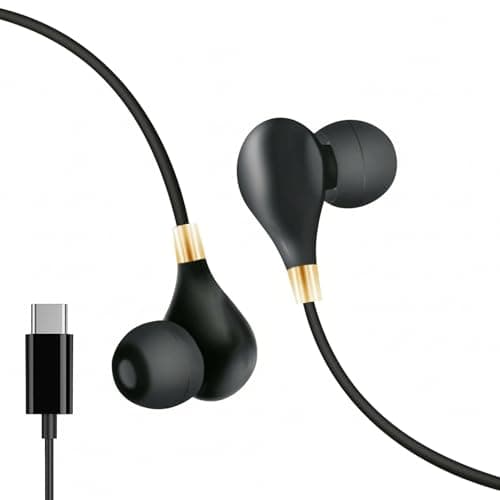 Stereo Earphones with Microphone, Hi-Fi Sound, Noise Reduction, Volume Control, 120cm Cable, Wired Type-C for Computer and Mobile Phone (RM-66TC Black) Headphones