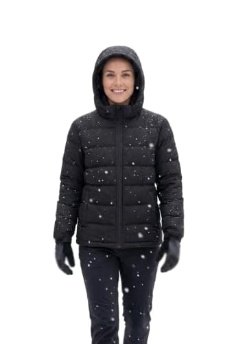 Waterproof Women's Black Puffer Jacket with Hood, Quilted Winter Coat | Full-Zip Closure, Quilted Insulation, Cold Weather Wear, Hooded Design, Outdoor Winter Use
