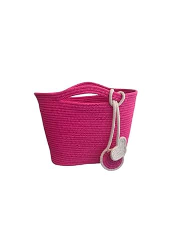 Woven it Cotton Rope Tote Bag, Braided, Hot Pink, Summer Beach Bag with Charm