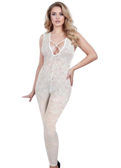 Women's Full Body Sheer Lace Catsuit Jumpsuit Lingerie with Criss-Cross Neck - Elegant 721 721-Catsuit-besha Nightgown nightshirt