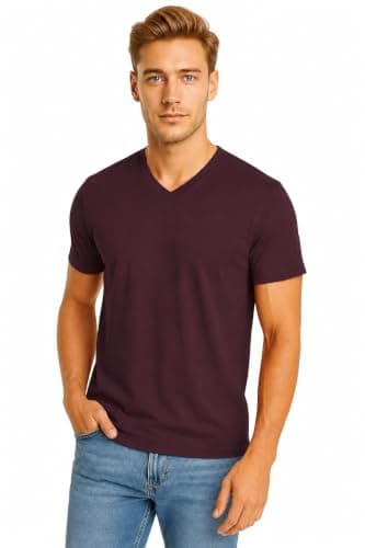 ISTANBUL MODEL Men’s V-Neck T-Shirt, Short Sleeve Plain Tee, 95% Cotton & 5% Spandex Stretch, Classic Fit, Pack of 1