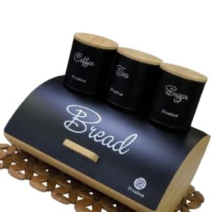 Metal and Wood Basket with Spice Set | Bakery Storage Organizer and Spice Organizer | Black NE Food storage container
