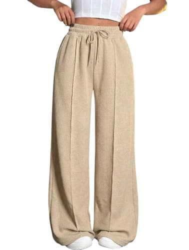 Romba Women's High Waist Elastic Wide Leg Pants with Drawstring - Comfortable and Stylish Wide Leg Pants for Home and Outdoor