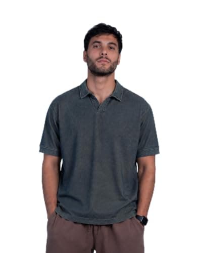 HUMAN Mixed Knit Relaxed Polo Shirt - Navy