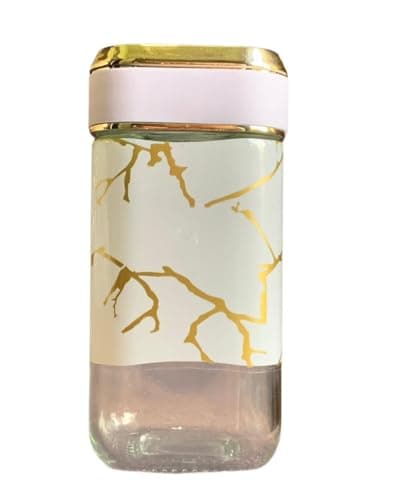 Spice shaker Luxury Glass Storage Container with Gold Marble Pattern, Decorative Kitchen Canister with Metal Lid, Modern Home Decor, White and Gold