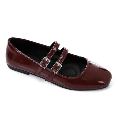 Double Strap Patent Mary Jane Ballet Flat | Soft Inner Cushioning, Double Buckle Straps, Glossy Patent Finish, Formal & Party Wear, Lightweight & Durable Shoes