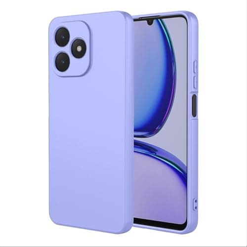 (Realme Note 50) Shockproof Liquid Silicone Back Case Cover with Fur Lined Interior and Full Camera Cover Compatible with OPPO Realme Note 50 (Purple) Cellular phone case
