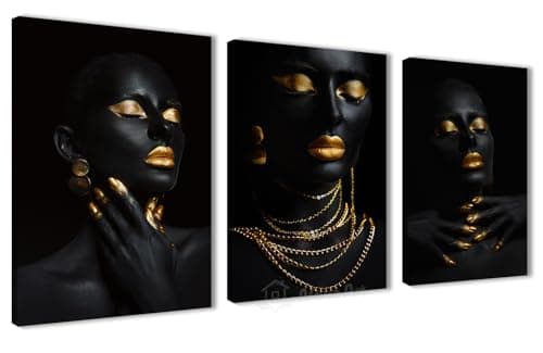 NOVA ART Canvas Wall Art Black Painted Leather and Gold Nails Print Wall Art for Bedroom Living Room Office Etc Modern Home Decor 30cm x 40cm x 3pcs