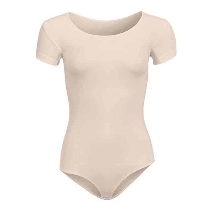Silvy wave5 lycra half sleeves bodysuit underwear for women-beige-l Leotard