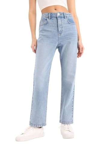 DeFacto Woman Special Collection Vintage Straight Denim Trousers,Mid Blue 36 Thread cord