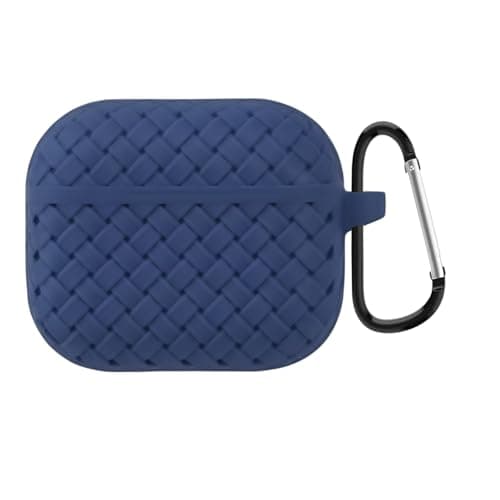 Shockproof Silicone Case For Airpods 3 Wireless Earbuds, Slim Lightweight Protective Cover with Carabiner ((Navy)) Portable electronic device cover