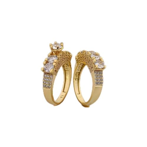3 Diamonds 292474661779218 Elegant Women's Twin Rings - High-Quality Gold-Plated with Sparkling Zircon Stones