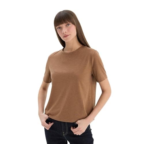 DeFacto Womens Relax Fit Crew Neck Short Sleeve Casual Knitted Short Sleeve T-Shirt E9564AX Short Sleeve T-Shirt