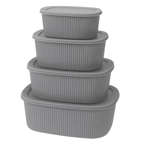 Food Storage Containers - 4 Pcs Serving Bowl Set with Lids, Microwave and Freezer Preservation Tableware Bowls for Prep, Mix & Store, leak proof, Easy to clean (Grey)