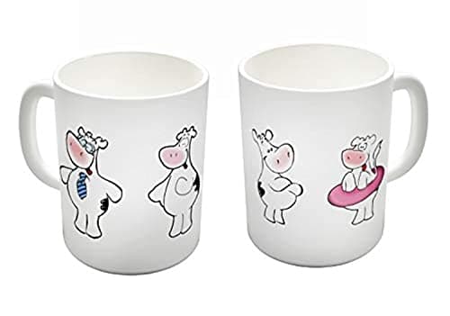 Labnita Double Figure Set Of 2 White 11 cm Floral Glossy Ceramic Mugs - 95 ml Capacity