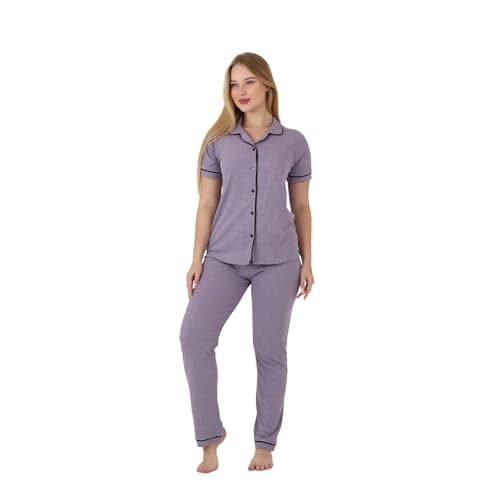 Classic Cotton Women's Pajama Set | Button-Up Short Sleeve Top & Full-Length Pants | Soft, Breathable Fabric | Sizes S to 3XL | Comfortable Sleepwear & Loungewear