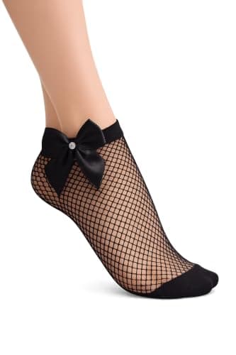 Girls Fishnet Lace Ankle Socks with Satin Bow, 2 Pairs, Soft Breathable Mesh Dress Socks, Digital Family Print, Suitable for Ages 10–12 Years