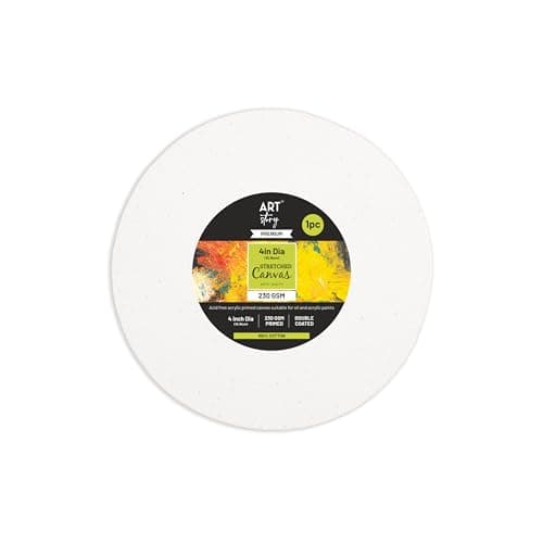 Art Story Stretched Canvas Round 11mm 4 Inch Dia 1pc Artist Painting Surface for Acrylic Oil Painting DIY Art Craft Mini Canvas Board for Kids Hobbyists Professionals Wall Decor