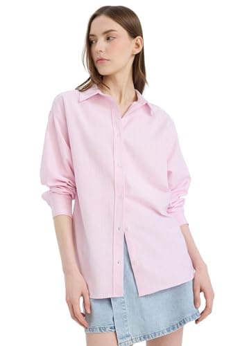 DeFacto Womens Young Oversize Fit Shirt Neck Long Sleeve Woven Top Long Sleeve Shirt Shirt (pack of 1)