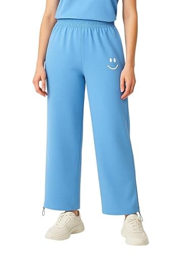 MIZA Girls Women Wide Elastic Drawstring Smoothie Printed Joggers Casual Gym Home Casual Sweatpants with Drawstring Foot Smile Print Pants