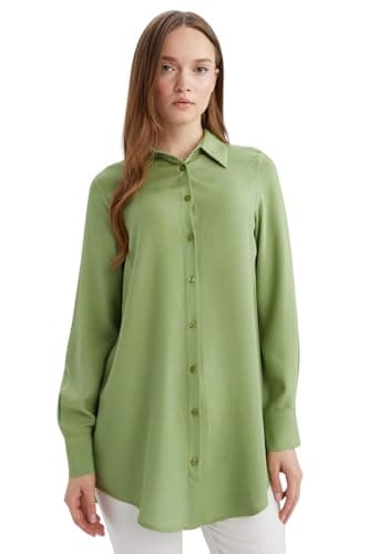 DeFacto Womens Regular Fit Shirt Neck CNS Woven Top Long Sleeve Tunic Z3538AZ Long Sleeve Tunic