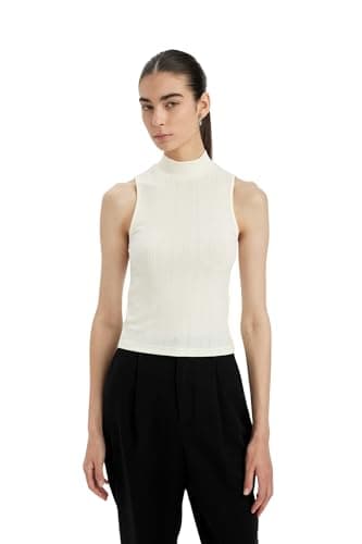 DeFacto Woman Knitted Slim Fit Mock Neck Athlete C7703AX, Ecru XS