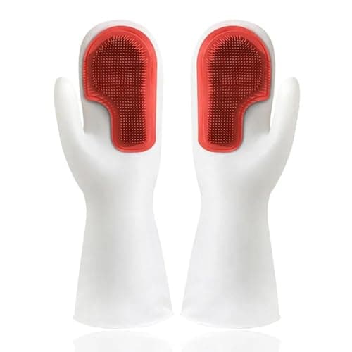 Evvorio Heavy Duty Silicone Hand Gloves for Dishwashing, Utensil Cleaning, Pet Grooming and Kitchen Cleaner, Multicolor Protective glove