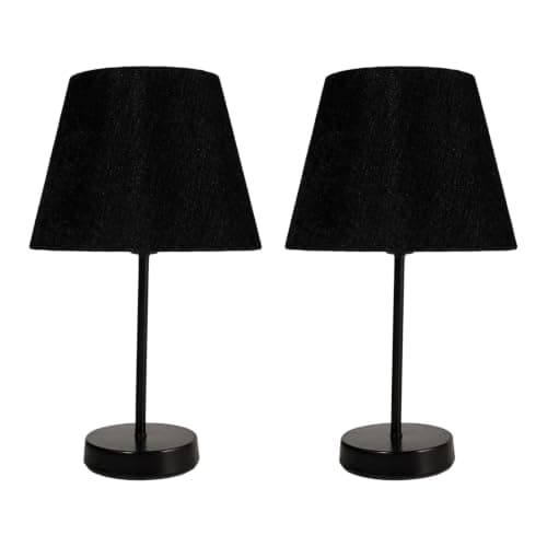 El Rawda Set of 2 Elegant Table Lamps with Unique Fabric Shades, Stylish Metal Base for Bedroom, Living Room, or Office Décor