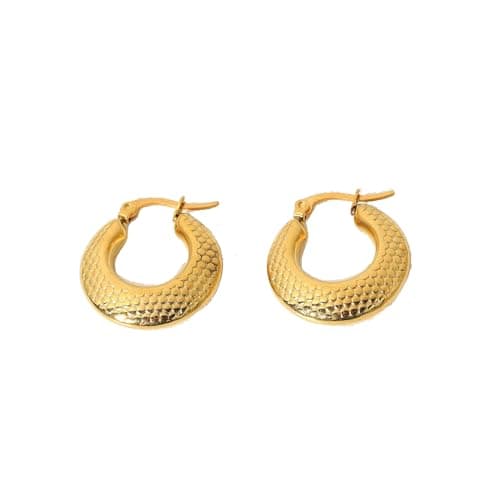 Julia Store 18K Gold Plated Stainless Steel Graduated Textured Hoop Earrings Women's Assorted Door Knocker Hoop Pincatch Earrings