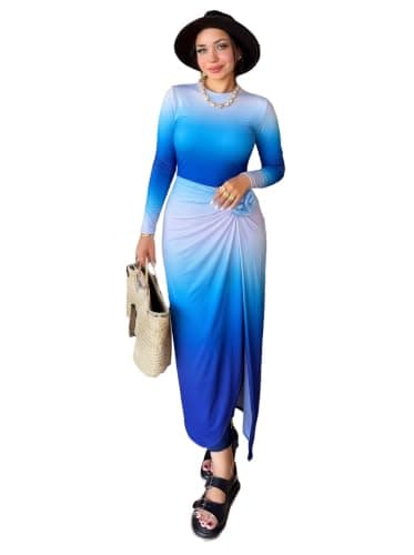 La Vie Women Swimwear Women's Modest Burkini Swimsuit – Ombre Long Sleeve Top, Leggings, Skirt, Flower Maxi Wrap & Swim Cap