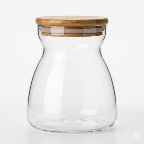 Newhome T-2 Medium Double Glass Round Storage Jar with Wooden Lid, Airtight Food Storage Container for Coffee, Tea, Sugar, Candy and Dry Foods, Stylish Kitchen Organizer Home