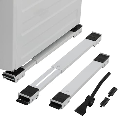 LUCKUP Heavy Duty Appliance Rollers W/Crowbar, Extendable Washing Machine Stand Furniture Rollers Mobile Fridge Base Furniture Sliders for Refrigerators Washer and Dryer Support 660 lbs, White Material handling truck