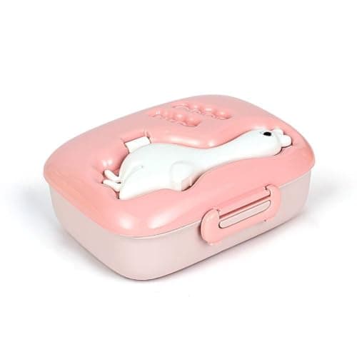 Generic Safe and healthy plastic lunchbox, Divided into 3 compartments for varied food,Includes a fork and spoon with a secure clip-on lid, High-quality imported product, Colors: Pink/Blue/Yellow .db Meal holder
